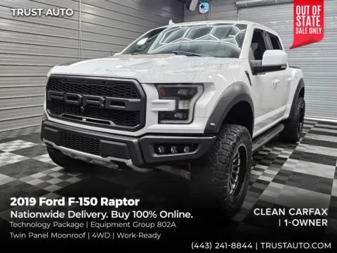 White 2019 Ford F-150 Raptor 4WD SuperCrew Pickup Truck w/Technology Pkg for sale in Sykesville, MD