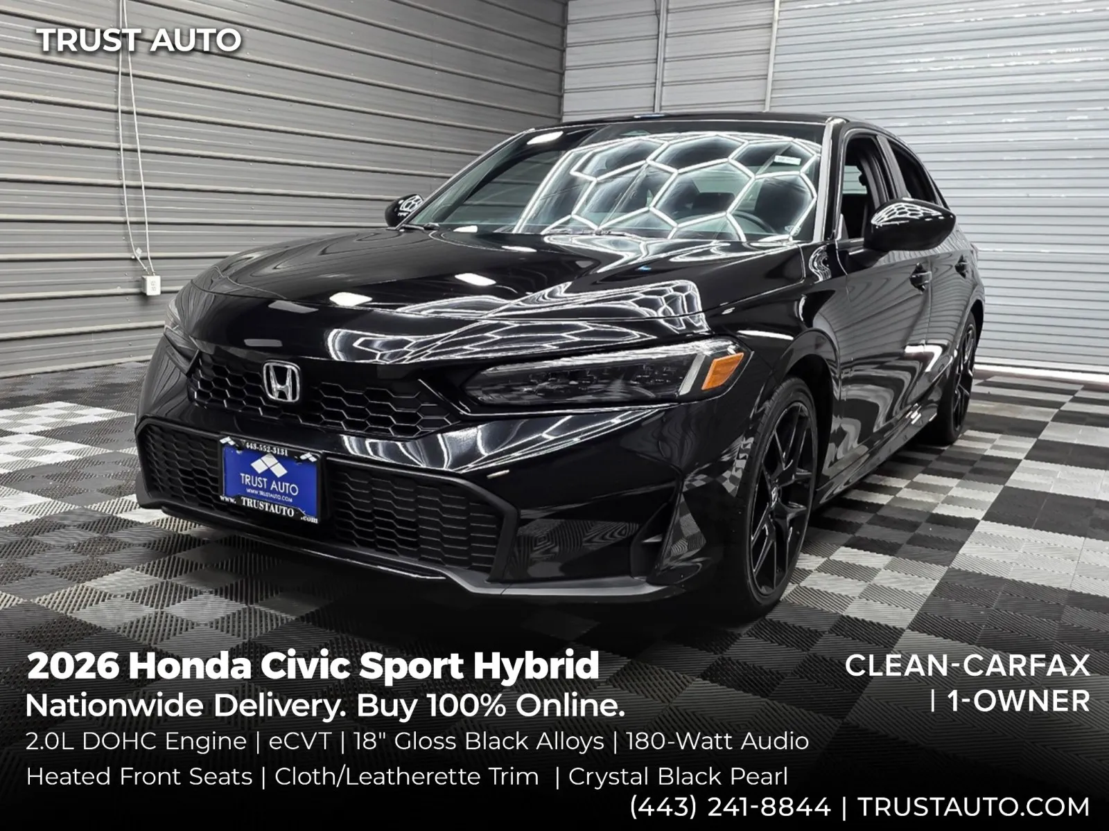 Black 2026 Honda Civic Sport Hybrid Sedan for sale in Sykesville, MD