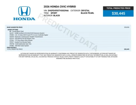 Photos of 2026 Honda Civic Sport Hybrid Sedan for sale in Sykesville, MD at Trust Auto