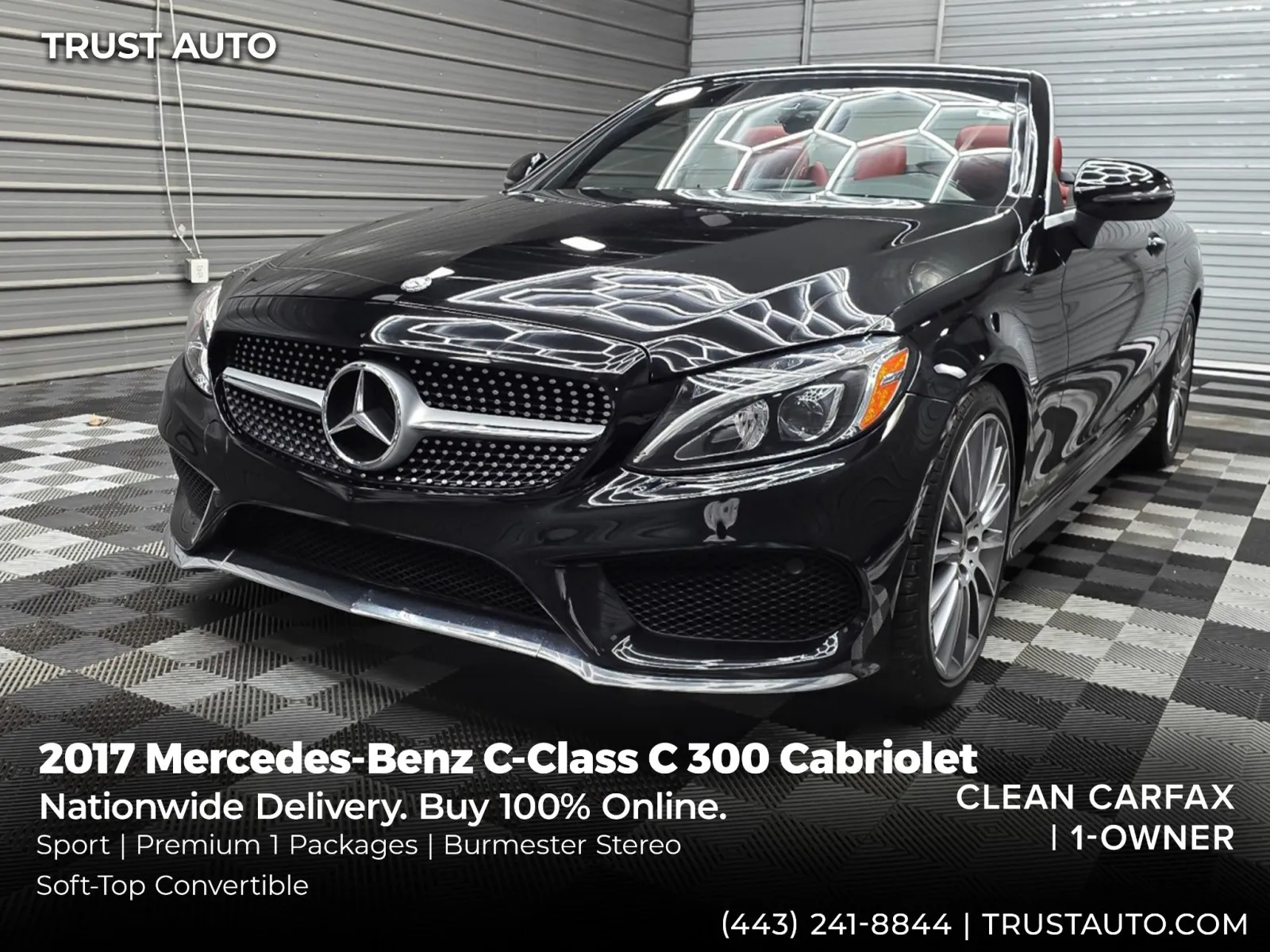 Black 2017 Mercedes-Benz C-Class C 300 Cabriolet Soft-Top Convertible w/Sport/Premium 1 Pkgs for sale in Sykesville, MD