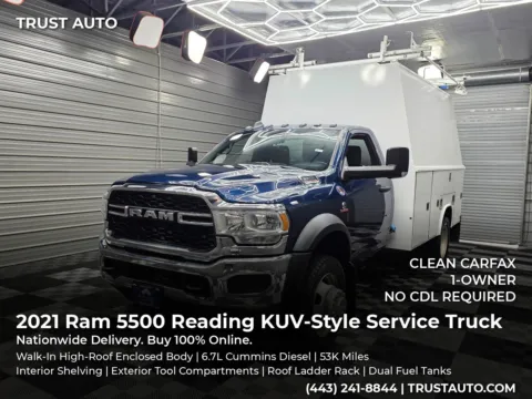 Blue 2021 Ram 5500 Chassis Tradesman Regular Cab RWD Reading KUV-Style Enclosed Service Body Cummins Diesel Dually for sale in Sykesville, MD