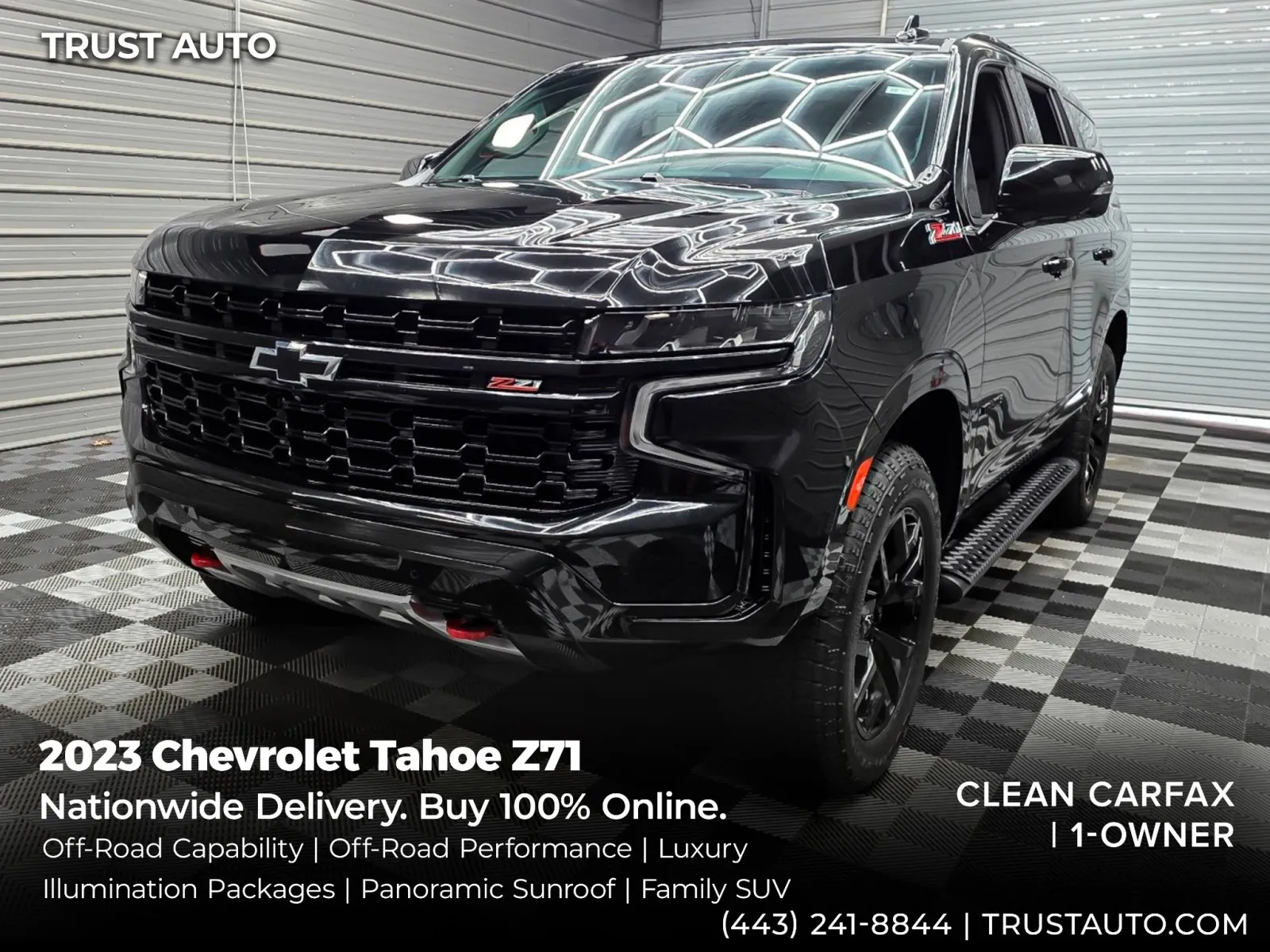 Black 2023 Chevrolet Tahoe Z71 4WD 7-Passenger Luxury SUV w/Off-Road Capability Pkg for sale in Sykesville, MD