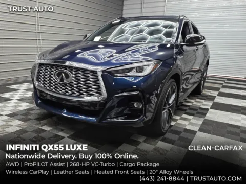 Blue 2025 INFINITI QX55 LUXE AWD SUV for sale in Sykesville, MD