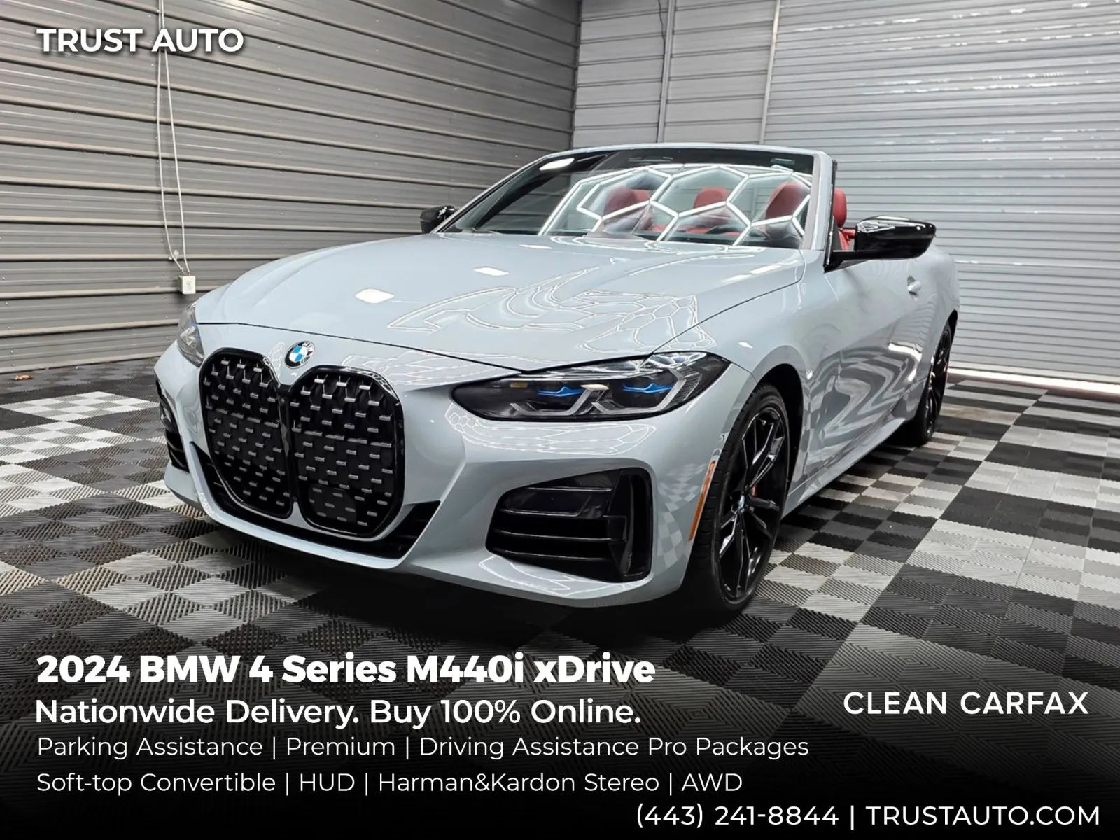 Gray 2024 BMW 4 Series M440i xDrive AWD Soft-Top Convertible w/Premium/Driving Assistance Pro Pkgs for sale in Sykesville, MD