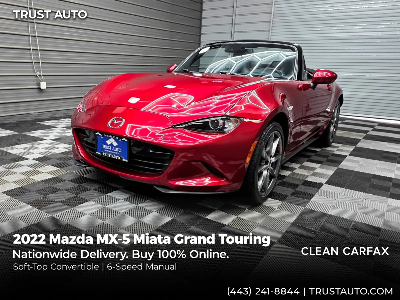 Red 2022 Mazda MX-5 Miata Grand Touring Soft-Top 6-Speed Manual Convertible for sale in Sykesville, MD