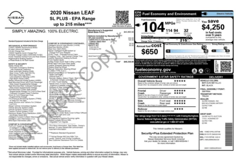 Another view of 2020 Nissan LEAF SL PLUS Electric Hatchback for sale in Sykesville, MD at Trust Auto