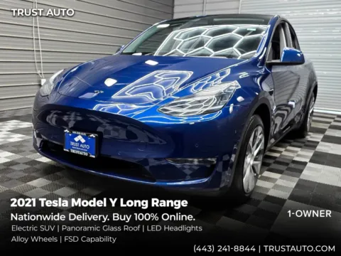 Blue 2021 Tesla Model Y Long Range AWD Electric SUV for sale in Sykesville, MD