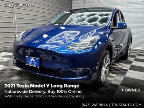 Blue 2021 Tesla Model Y Long Range AWD Electric SUV for sale in Sykesville, MD