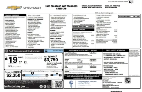 Another view of 2023 Chevrolet Colorado Trail Boss 4WD Crew Cab Pickup Truck for sale in Sykesville, MD at Trust Auto