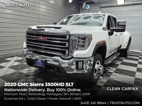 White 2020 GMC Sierra 3500 HD SLT 4WD Crew Cab 8FT Long Bed Dually Duramax Diesel Pickup Truck w/ Premium Plus Pkg for sale in Sykesville, MD