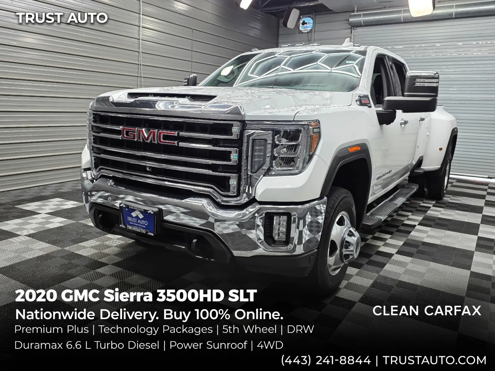 White 2020 GMC Sierra 3500 HD SLT 4WD Crew Cab 8FT Long Bed Dually Duramax Diesel Pickup Truck w/ Premium Plus Pkg for sale in Sykesville, MD