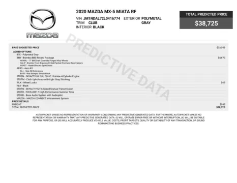 Another view of 2020 Mazda MX-5 Miata RF Club 6-Speed Manual Hard-Top Convertible Coupe for sale in Sykesville, MD at Trust Auto