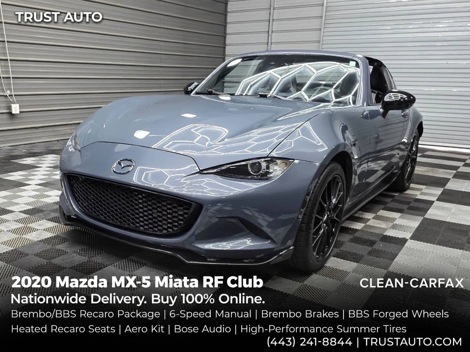 Gray 2020 Mazda MX-5 Miata RF Club 6-Speed Manual Hard-Top Convertible Coupe for sale in Sykesville, MD
