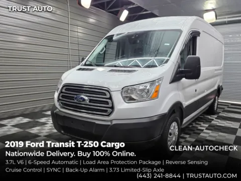 White 2019 Ford Transit T-250 Cargo 148''WB Medium Roof Minivan/Van w/Shelving Storage System for sale in Sykesville, MD