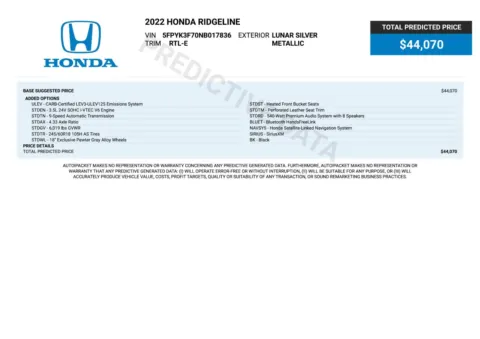 Another view of 2022 Honda Ridgeline RTL-E AWD Crew Cab Pickup Truck for sale in Sykesville, MD at Trust Auto