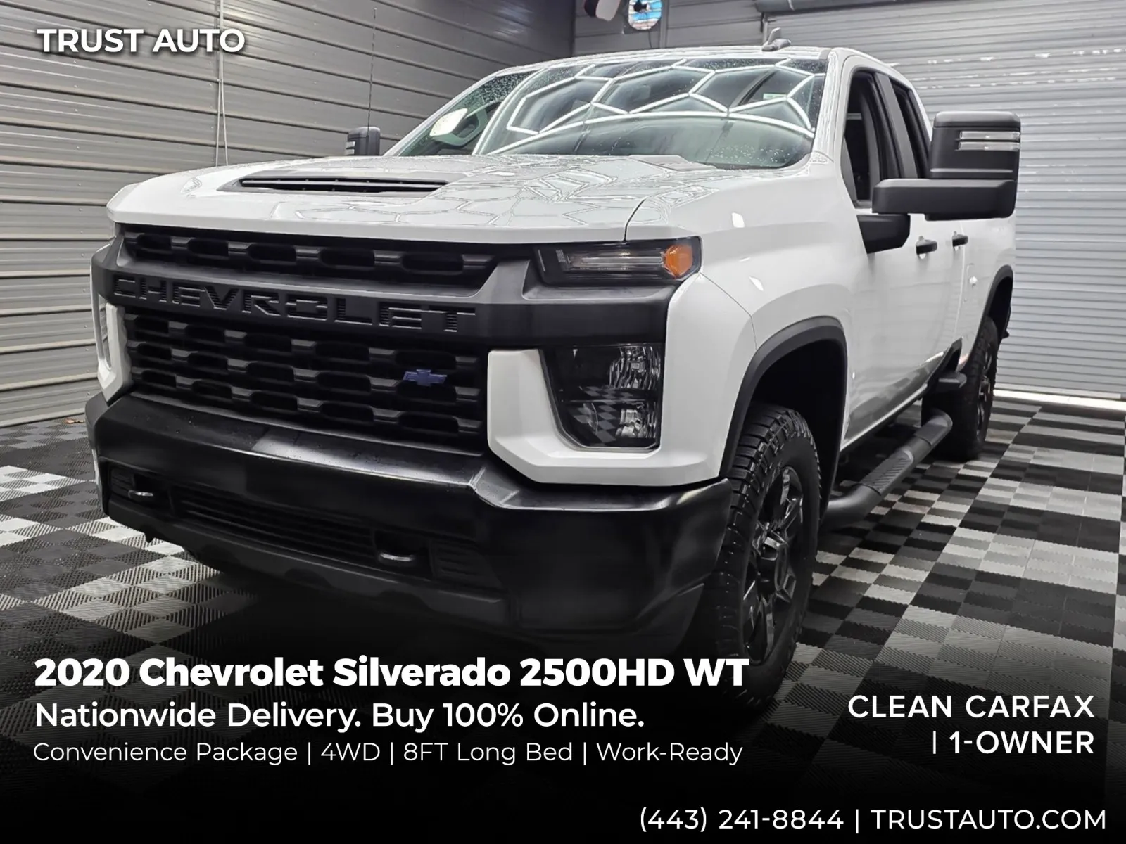White 2020 Chevrolet Silverado 2500 HD WT Double Cab 8FT Long Bed 6.6L V8 Work Pickup Truck w/Convenience Pkg for sale in Sykesville, MD