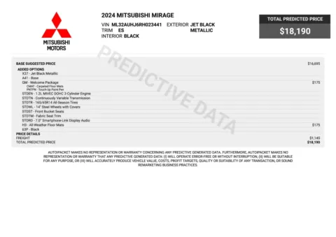 Another view of 2024 Mitsubishi Mirage ES 4-Door Hatchback for sale in Sykesville, MD at Trust Auto