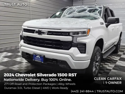 White 2024 Chevrolet Silverado 1500 RST 4WD Crew Cab Duramax Diesel Pickup Truck w/Z71 Off-Road and Protection Pkg for sale in Sykesville, MD