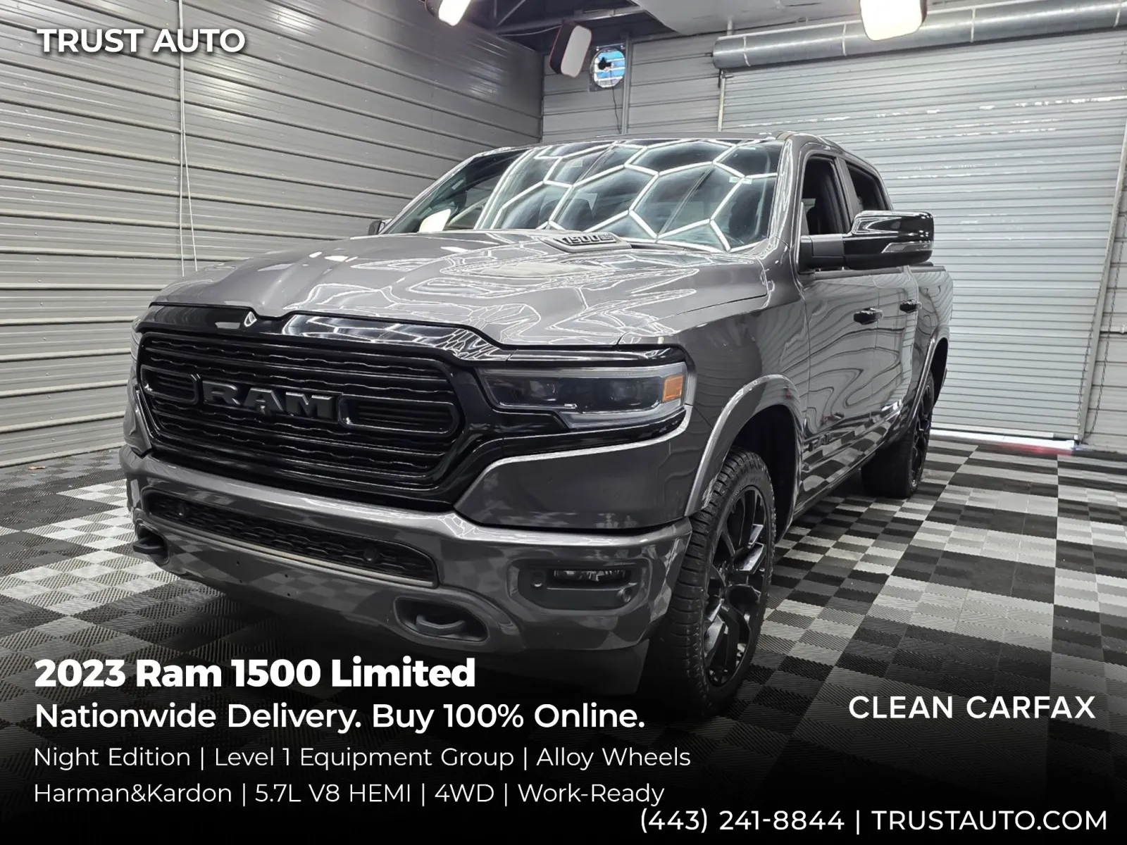 Gray 2023 Ram 1500 Limited 4WD Crew Cab Pickup Truck w/Night Edition for sale in Sykesville, MD