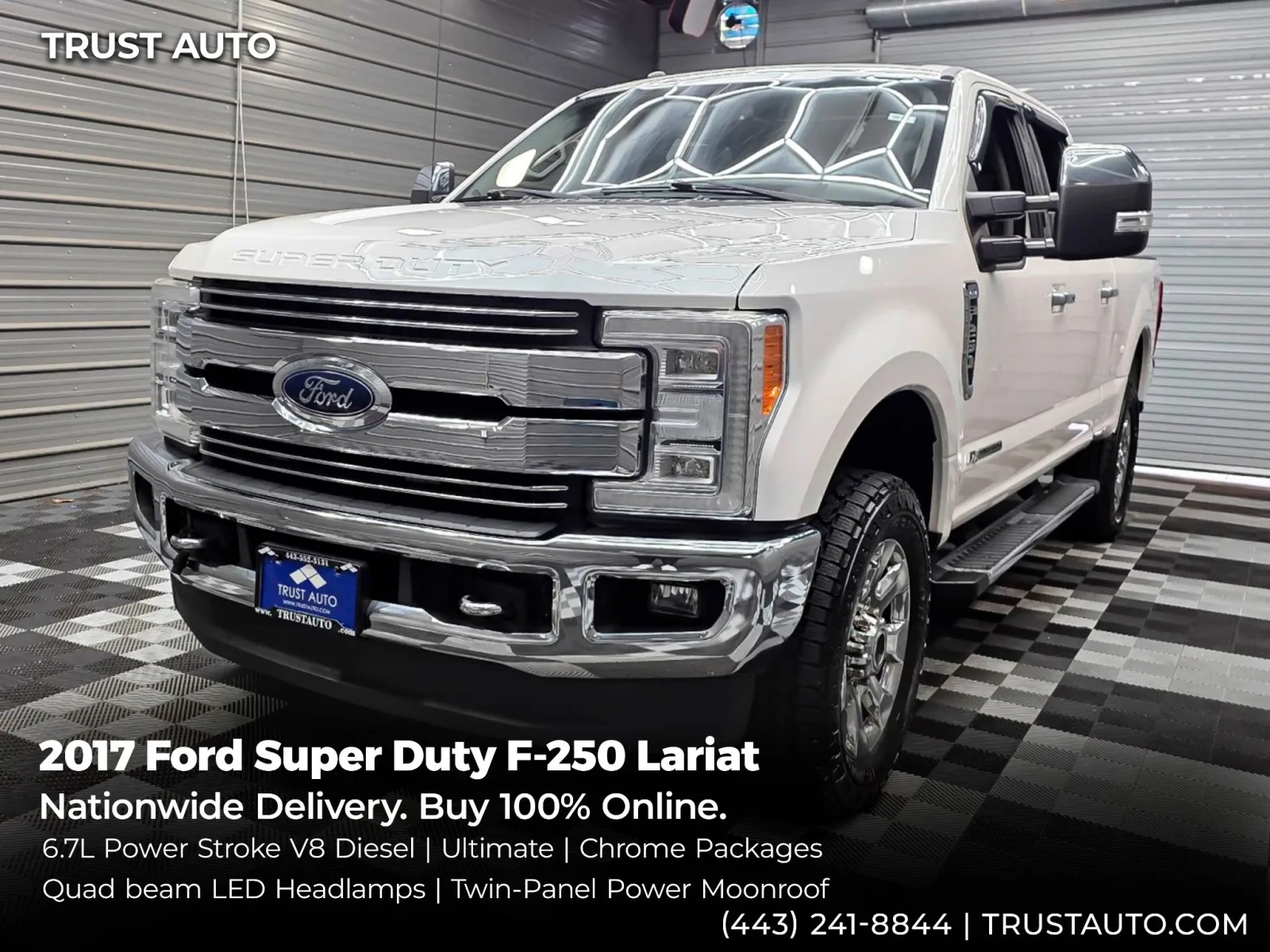 White 2017 Ford Super Duty F-250 Lariat 4WD Crew Cab 6.7L V8 Diesel Pickup Truck w/Ultimate Pkg for sale in Sykesville, MD