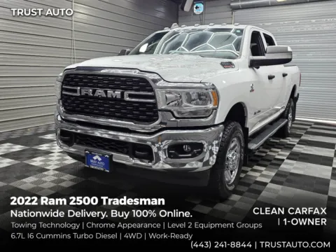 White 2022 Ram 2500 Tradesman 4WD Crew Cab 6.7L Cummins Turbo Diesel Pickup Truck for sale in Sykesville, MD