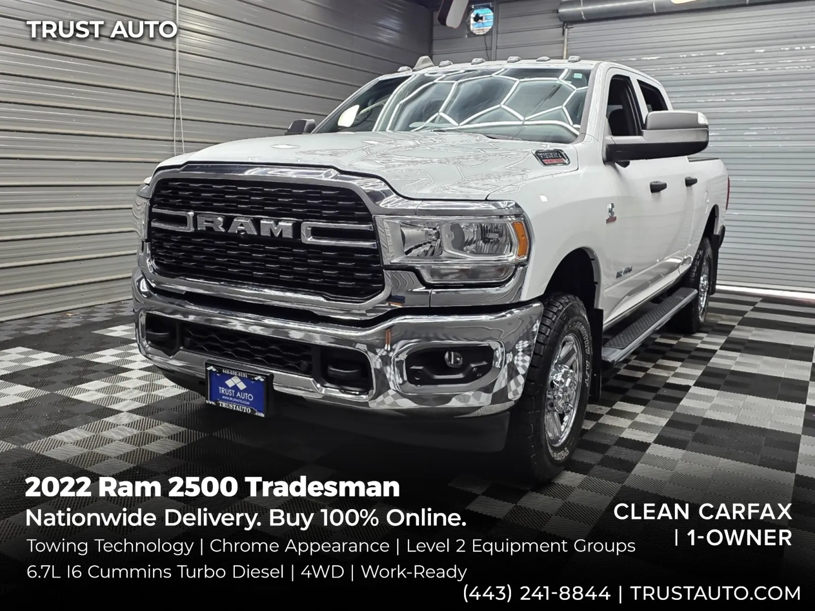 White 2022 Ram 2500 Tradesman 4WD Crew Cab 6.7L Cummins Turbo Diesel Pickup Truck for sale in Sykesville, MD
