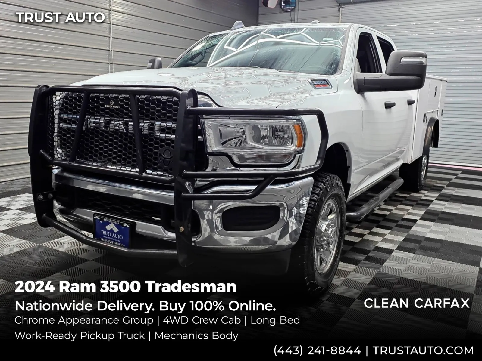 White 2024 Ram 3500 Tradesman 4WD Crew Cab Mechanics Body for sale in Sykesville, MD