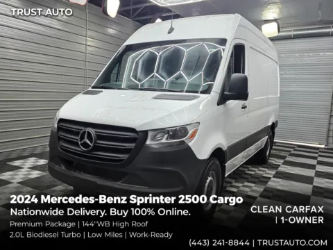 White 2024 Mercedes-Benz Sprinter 2500 Cargo 144''WB High Roof Diesel Minivan/Van for sale in Sykesville, MD