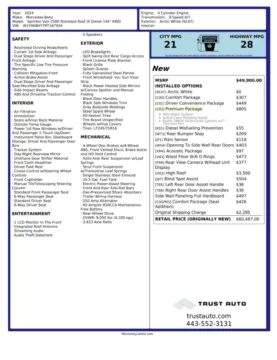 Another view of 2024 Mercedes-Benz Sprinter 2500 Cargo 144''WB High Roof Diesel Minivan/Van for sale in Sykesville, MD at Trust Auto