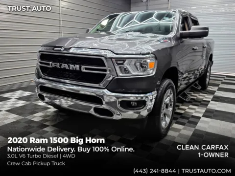 Gray 2020 Ram 1500 Big Horn 4WD Crew Cab 3.0L V6 Turbo Diesel Pickup Truck for sale in Sykesville, MD