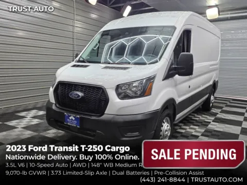 White 2023 Ford Transit T-250 Cargo 148''WB AWD Medium Roof Minivan/Van for sale in Sykesville, MD