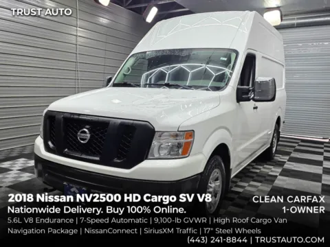 White 2018 Nissan NV2500 HD Cargo SV V8 High Roof Minivan/Van for sale in Sykesville, MD