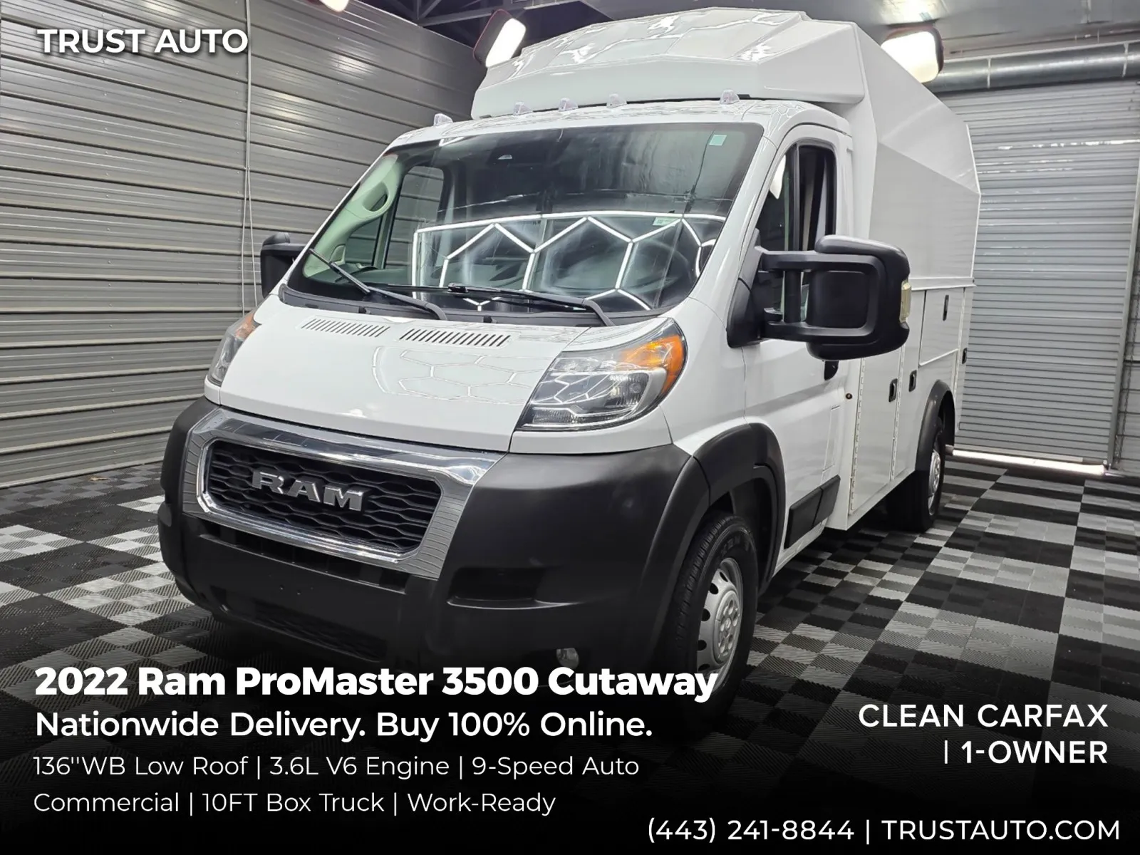 White 2022 Ram ProMaster 3500 Cutaway 136''WB 10FT Box Service/Utility/Commercial/KUV/Van for sale in Sykesville, MD