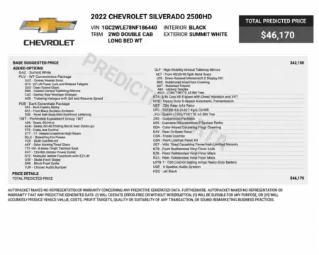 Another view of 2022 Chevrolet Silverado 2500 HD WT Double Cab 8FT Long Bed Work Pickup Truck w/Convenience Pkg for sale in Sykesville, MD at Trust Auto