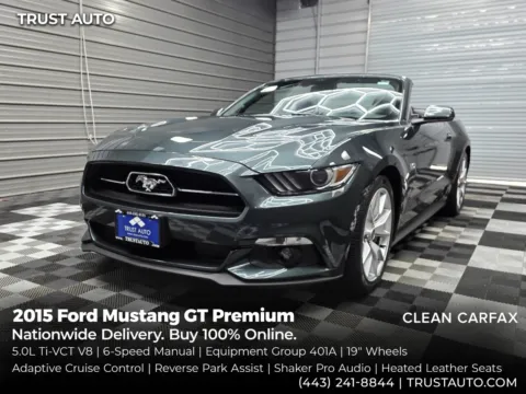 Green 2015 Ford Mustang GT Premium 6-Speed Manual Soft-Top Convertible w/Equipment Group 401A for sale in Sykesville, MD