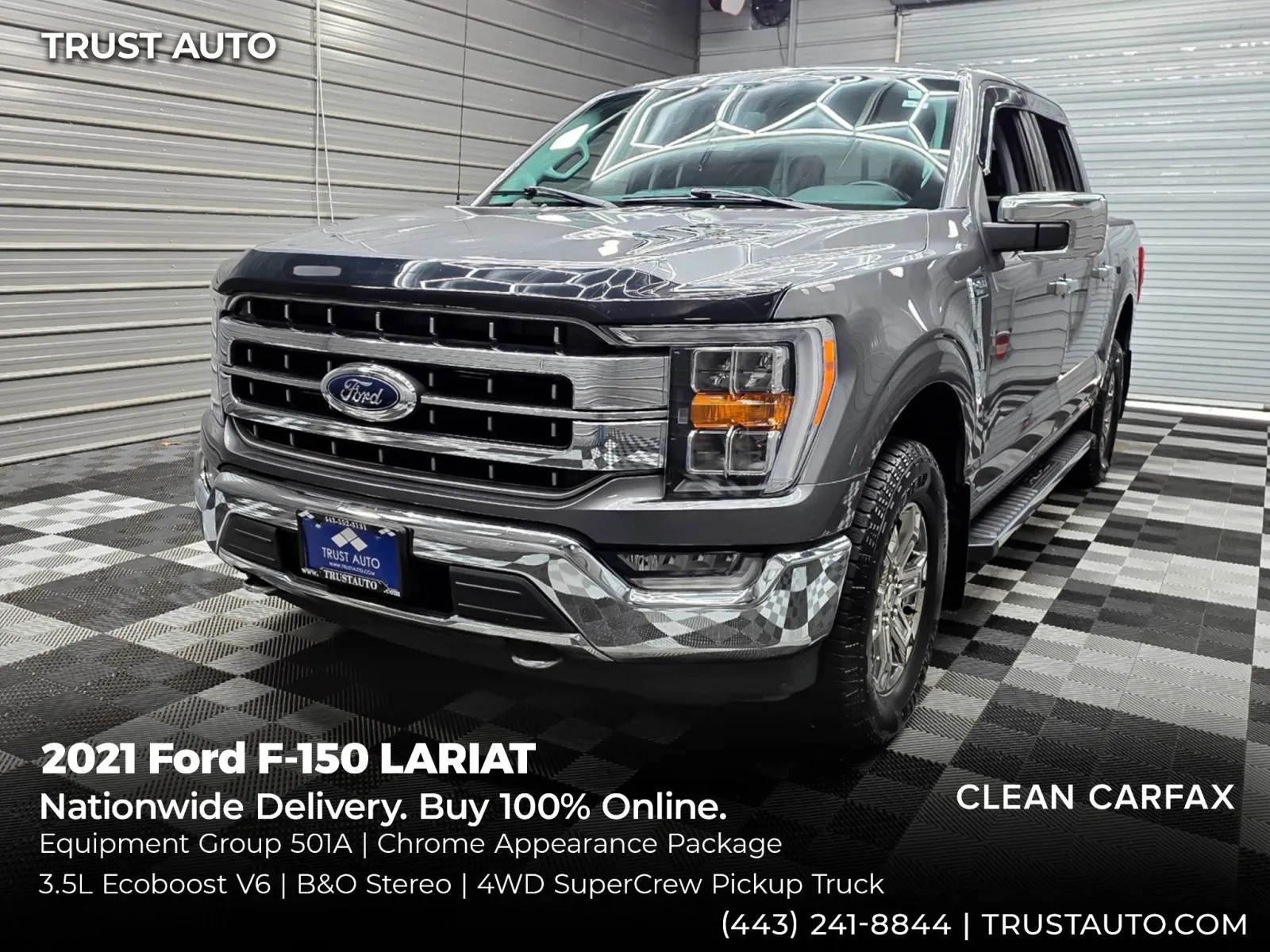 Gray 2021 Ford F-150 LARIAT 4WD SuperCrew 3.5L Ecoboost Pickup Truck w/Chrome Appearance Pkg for sale in Sykesville, MD