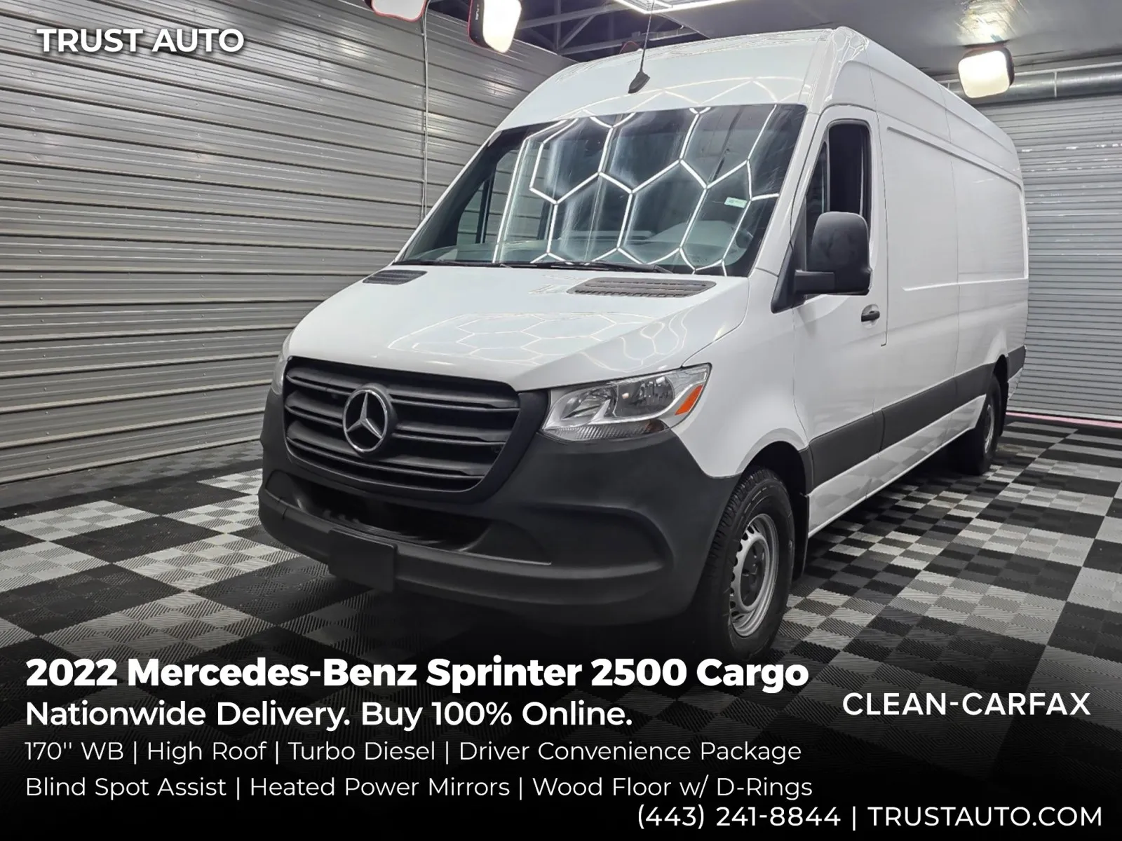 White 2022 Mercedes-Benz Sprinter 2500 Cargo 170''WB High Roof Turbo Diesel Minivan/Van for sale in Sykesville, MD