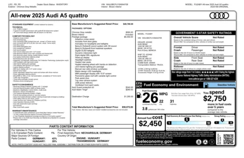 Another view of 2025 Audi A5 Prestige 2.0 TFSI quattro AWD Hatchback for sale in Sykesville, MD at Trust Auto