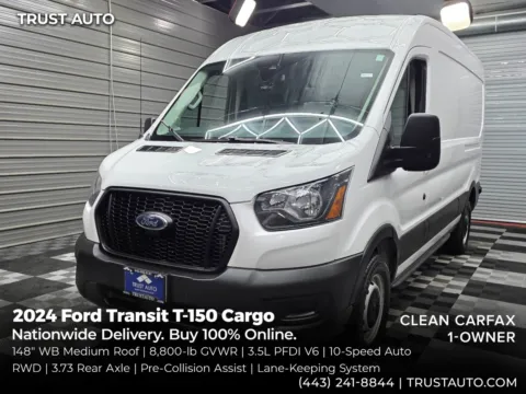 White 2024 Ford Transit T-150 Cargo 148''WB Medium Roof Minivan/Van for sale in Sykesville, MD