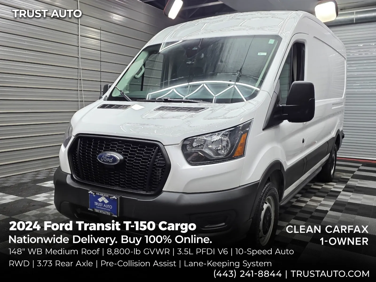 White 2024 Ford Transit T-150 Cargo 148''WB Medium Roof Minivan/Van for sale in Sykesville, MD