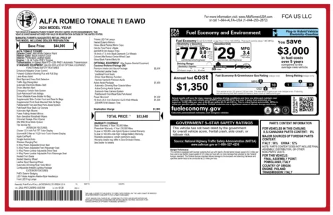 Photos of 2024 Alfa Romeo Tonale Ti eAWD Hybrid SUV for sale in Sykesville, MD at Trust Auto