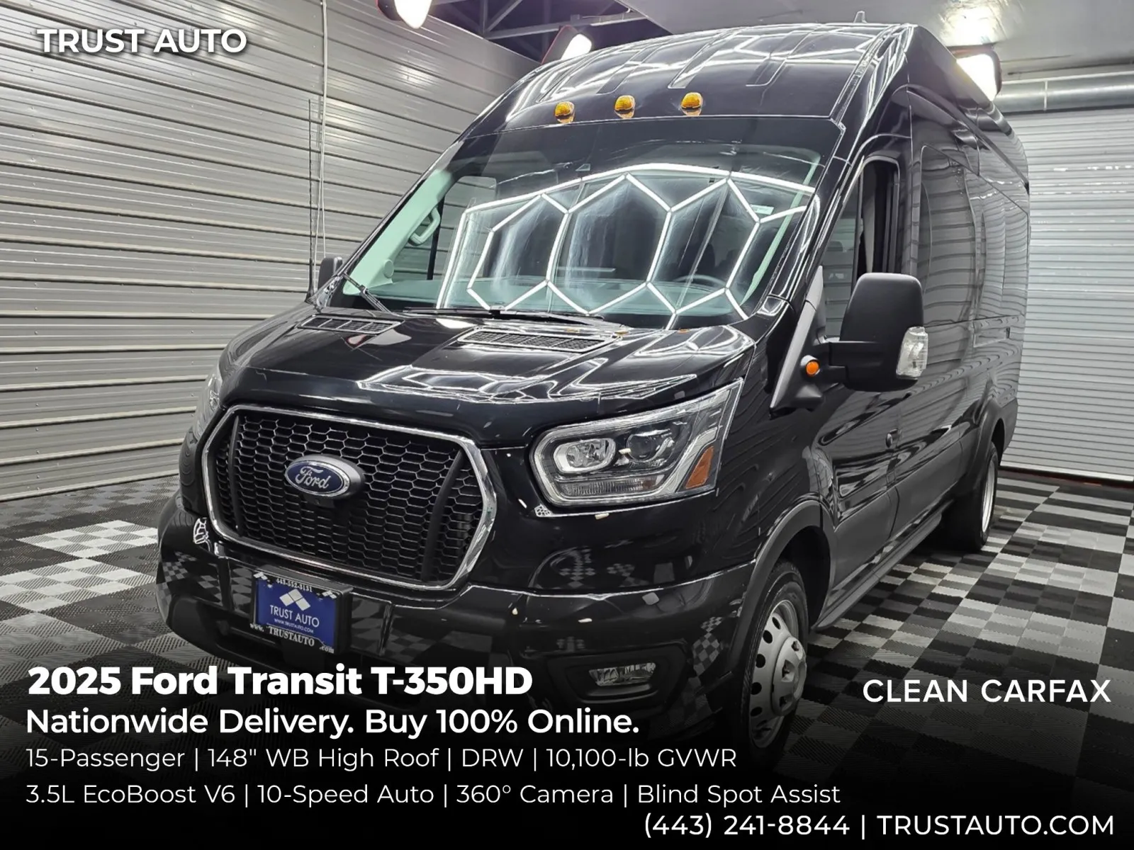 Black 2025 Ford Transit T-350HD 15-Passenger XLT 148''WB High Roof Extended Minivan/Van for sale in Sykesville, MD