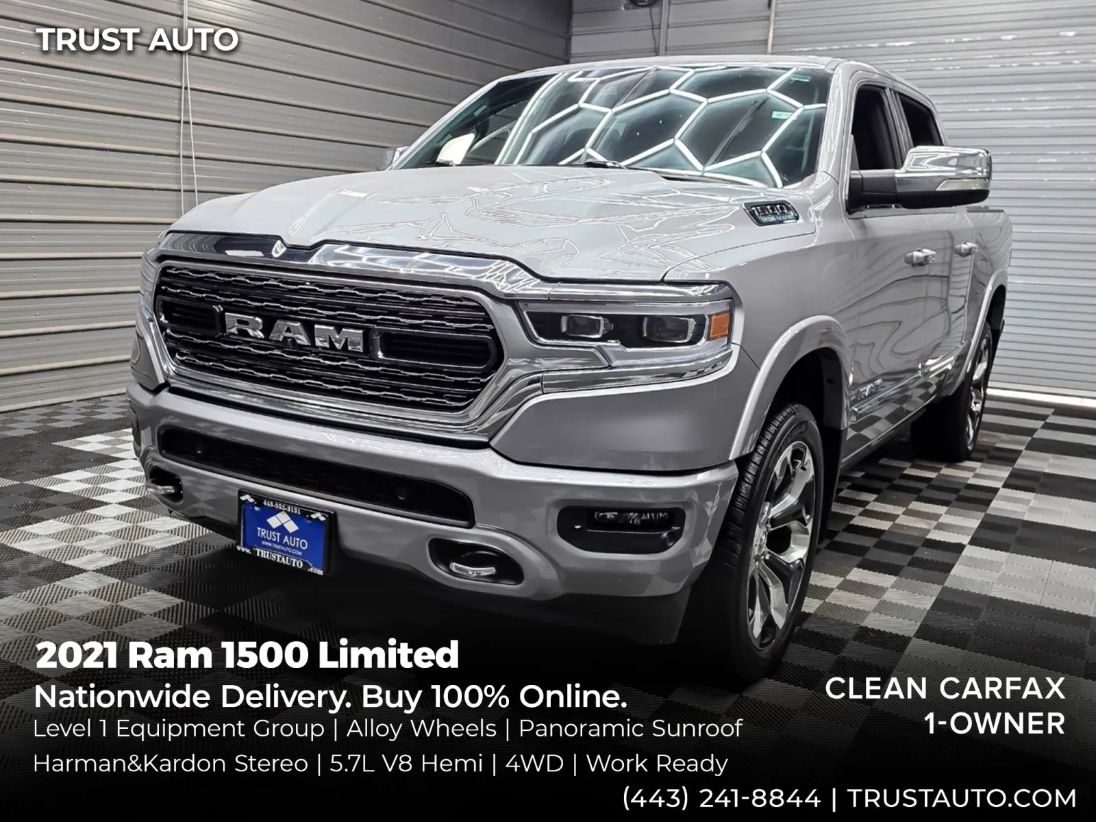 Silver 2021 Ram 1500 Limited 4WD Crew Cab 5.7L HEMI V8 Pickup Truck for sale in Sykesville, MD