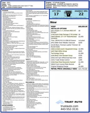 Another view of 2021 Ram 1500 Limited 2021 Ram 1500 Limited 4WD Crew Cab 5.7L HEMI V8 Pickup Truck for sale in Sykesville, MD at Trust Auto