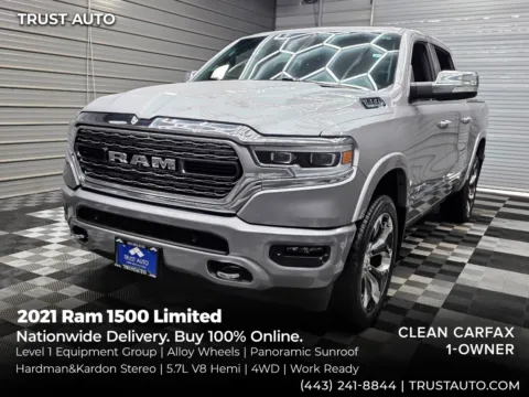 Silver 2021 Ram 1500 Limited 2021 Ram 1500 Limited 4WD Crew Cab 5.7L HEMI V8 Pickup Truck for sale in Sykesville, MD