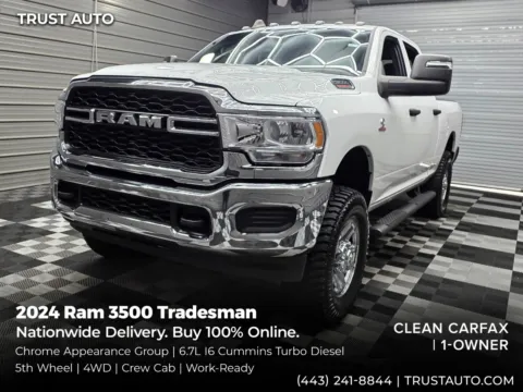 White 2024 Ram 3500 Tradesman 4WD Crew Cab Cummins Turbo Diesel Pickup Truck for sale in Sykesville, MD