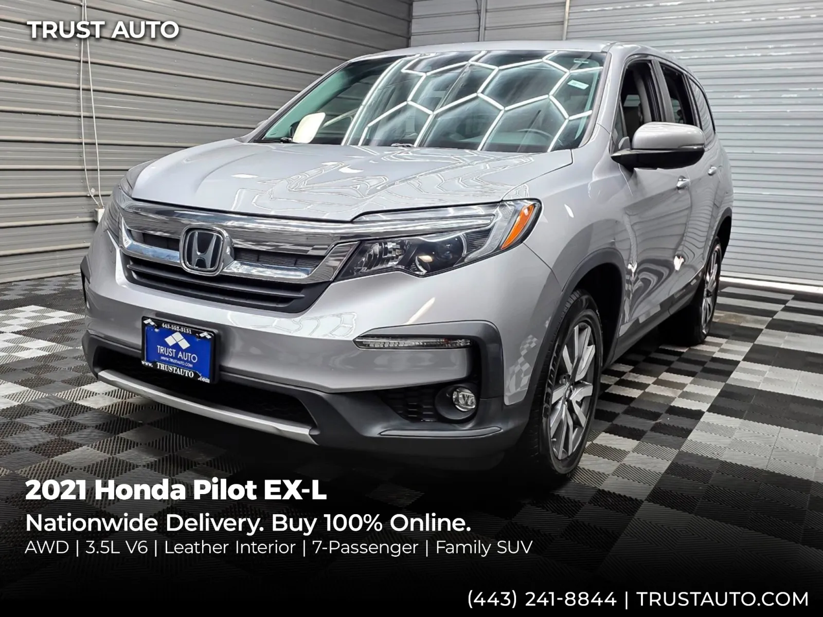 Silver 2021 Honda Pilot EX-L AWD 7-Passenger SUV for sale in Sykesville, MD