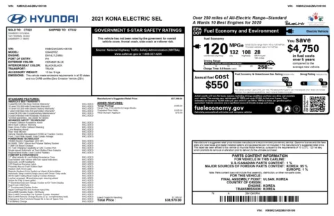Another view of 2021 Hyundai Kona SEL Electric SUV for sale in Sykesville, MD at Trust Auto