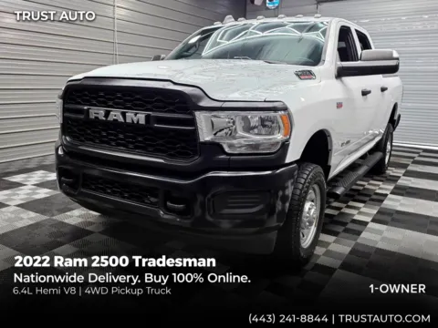 White 2022 Ram 2500 Tradesman 4WD Crew Cab 6-Pass Hemi Pickup Truck for sale in Sykesville, MD