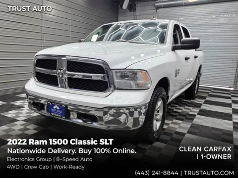 White 2022 Ram 1500 Classic SLT 4WD Crew Cab Pickup Truck for sale in Sykesville, MD
